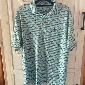 Peter Millar Light Aqua Shark-Print Polo